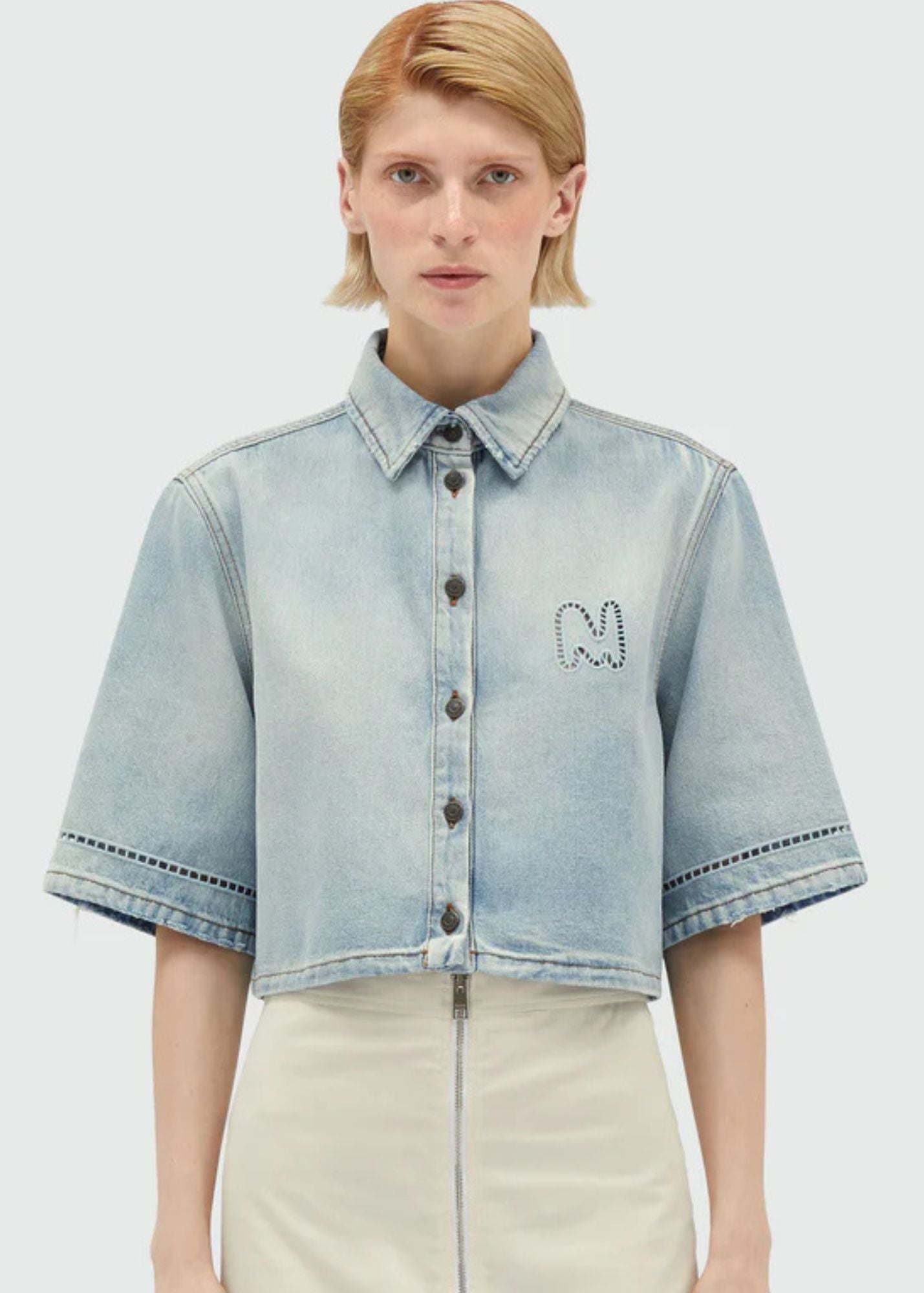 Cropped Shirt-Sky Blue-Women