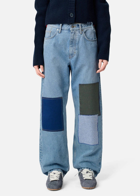 Zine Embroidered Patch Jeans-Light Blue-Women