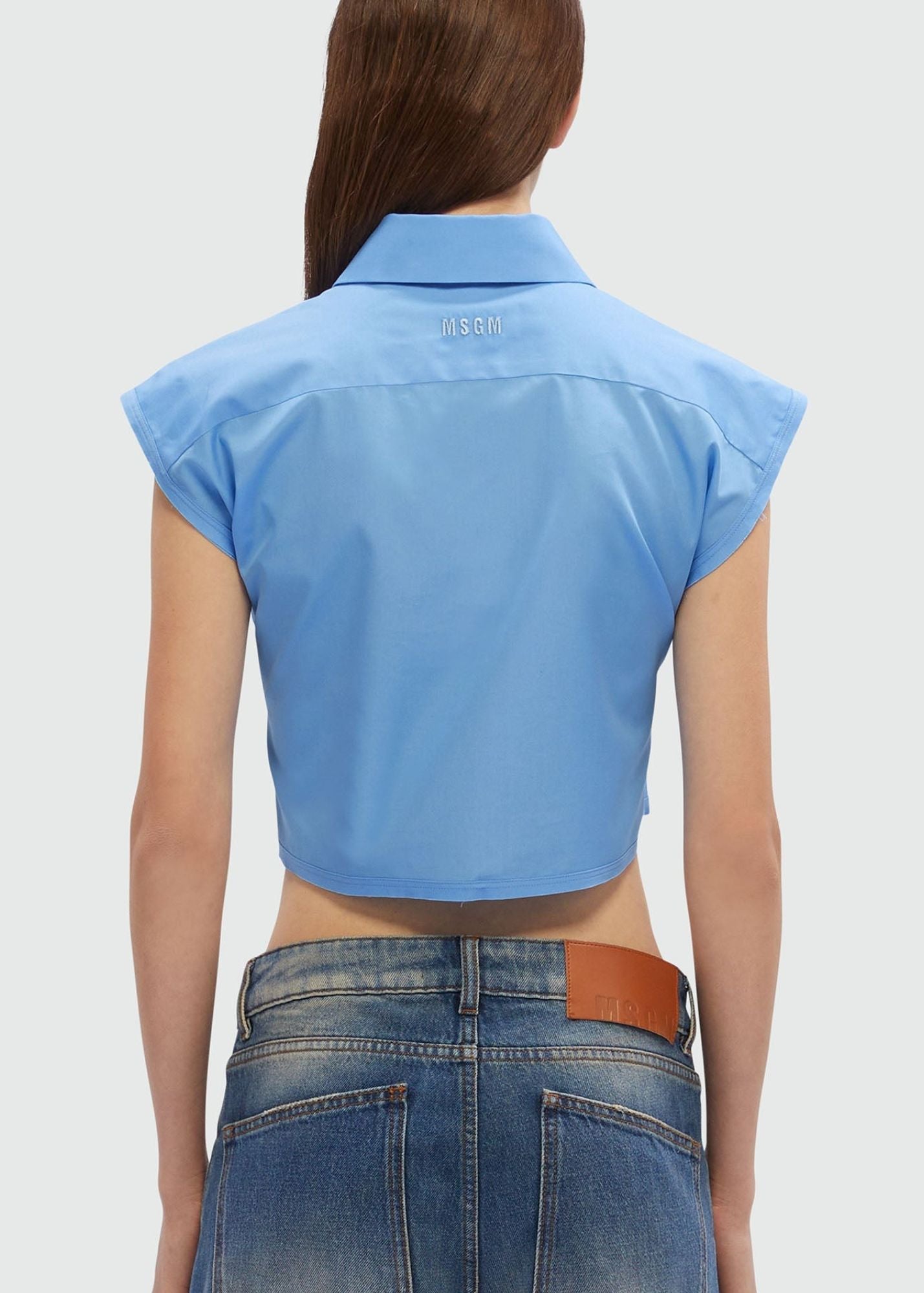 Cropped Shirt-Blue Poplin-Women
