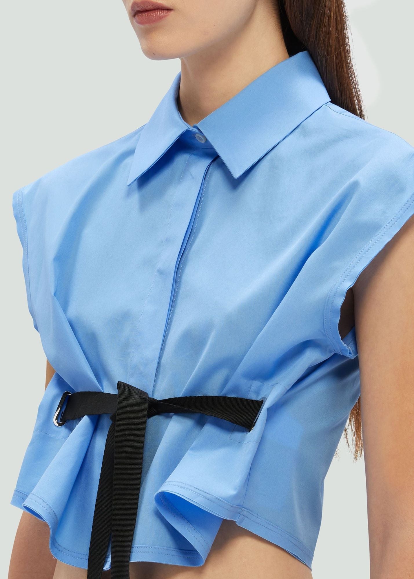 Cropped Shirt-Blue Poplin-Women