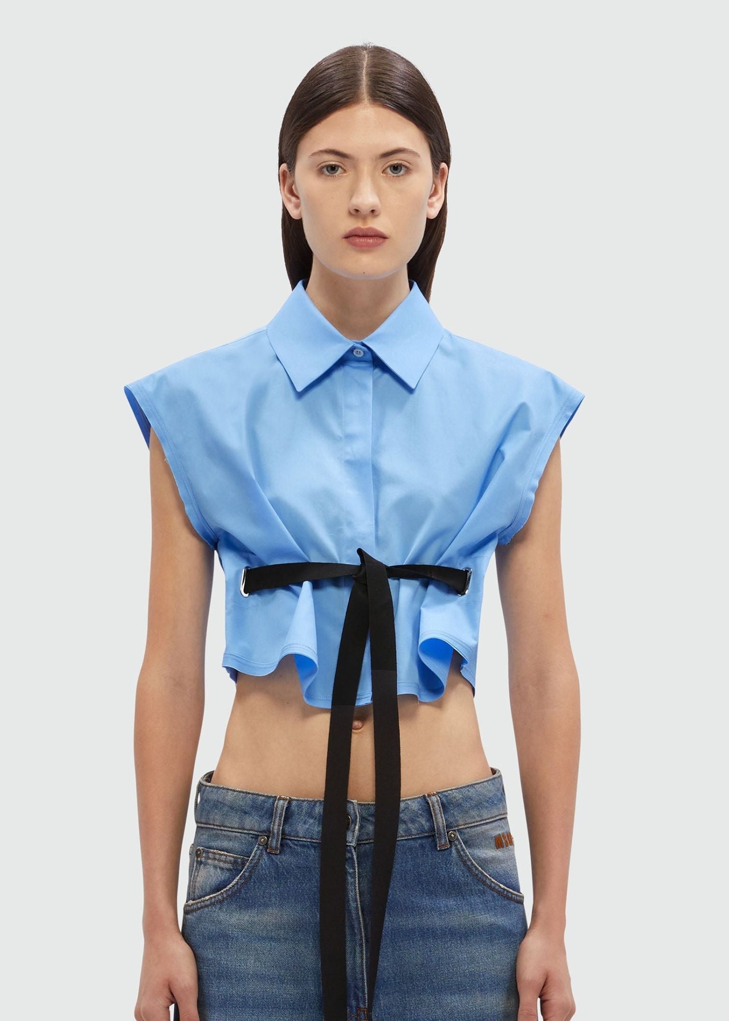 Cropped Shirt-Blue Poplin-Women