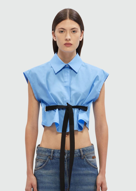 Cropped Shirt-Blue Poplin-Women