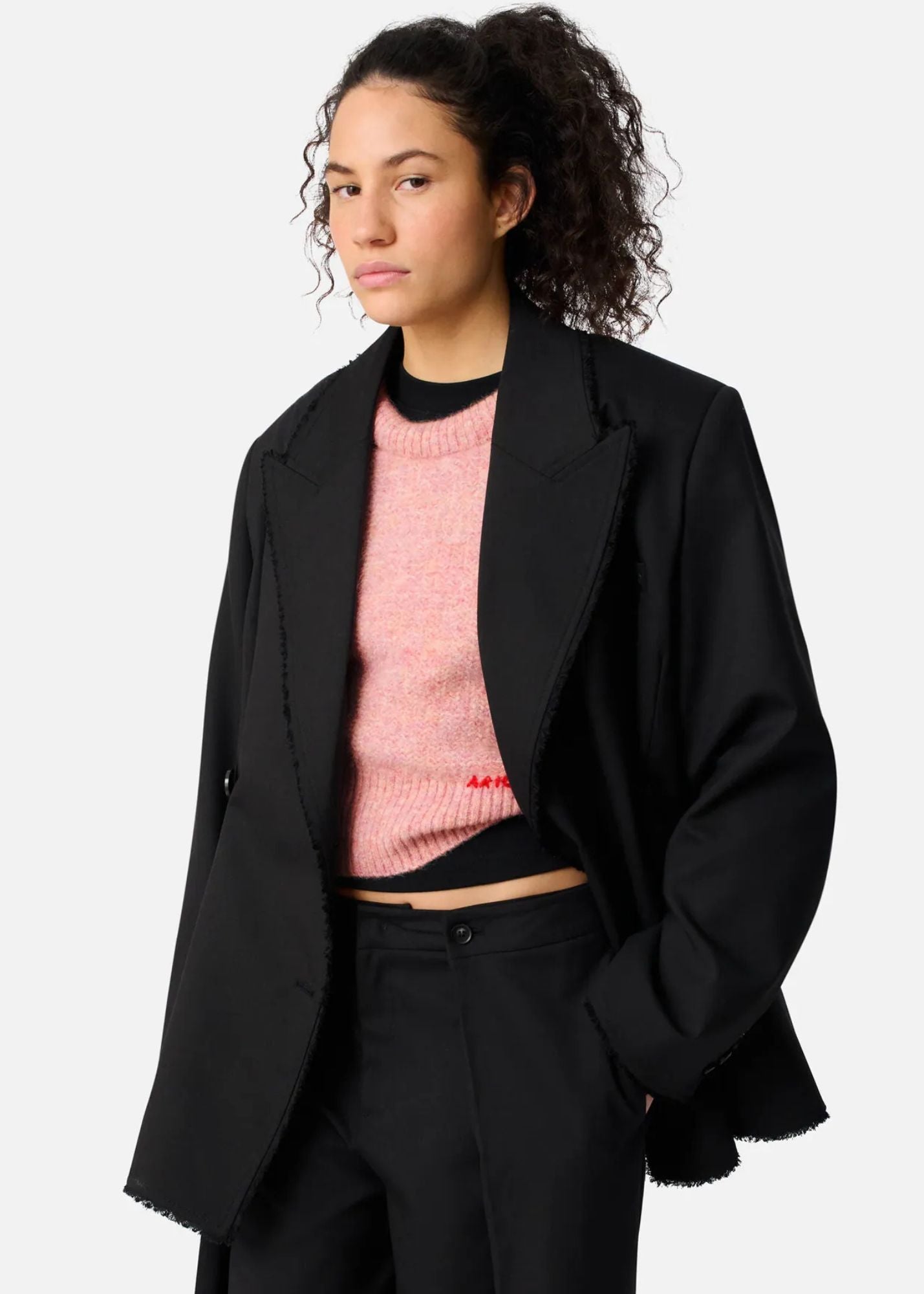 Thea Frayed Blazer-Black-Women