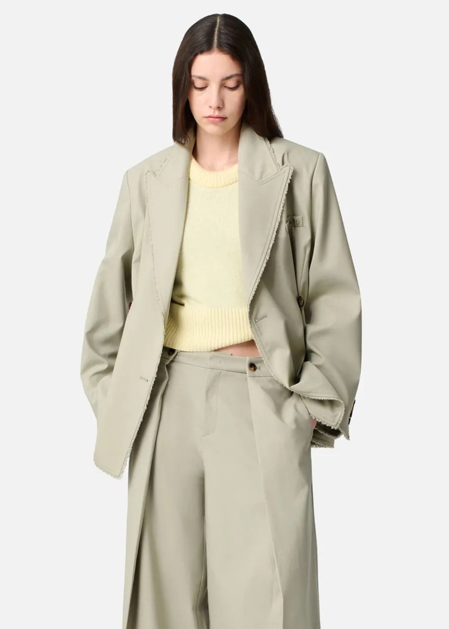 Thea Frayed Blazer-Dusty Green-Women