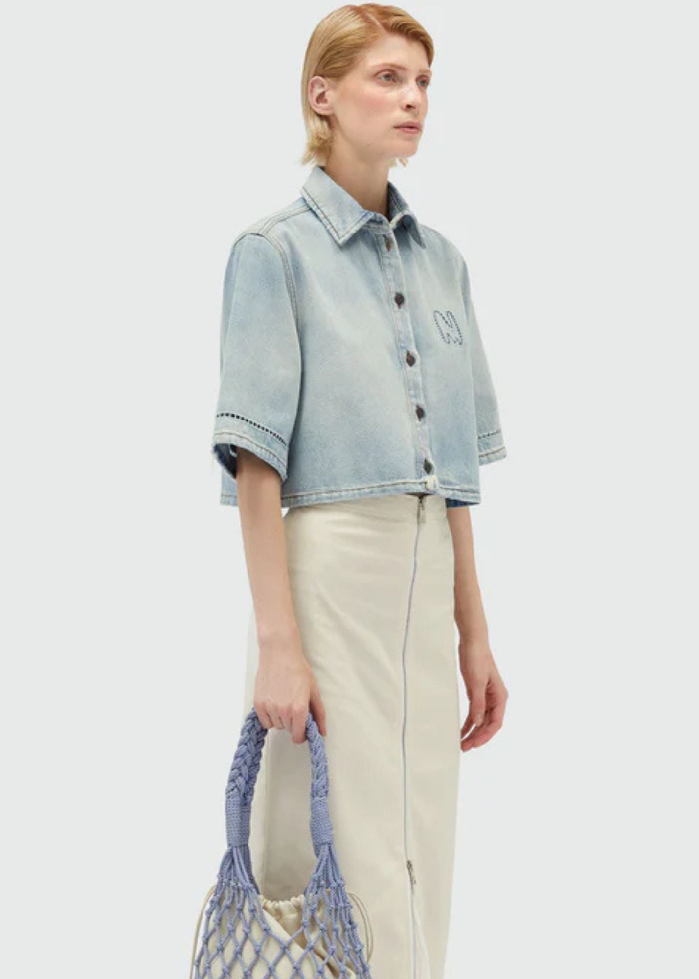 Cropped Shirt-Sky Blue-Women
