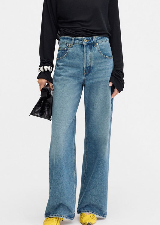 The wide denim pants-Denim-Women