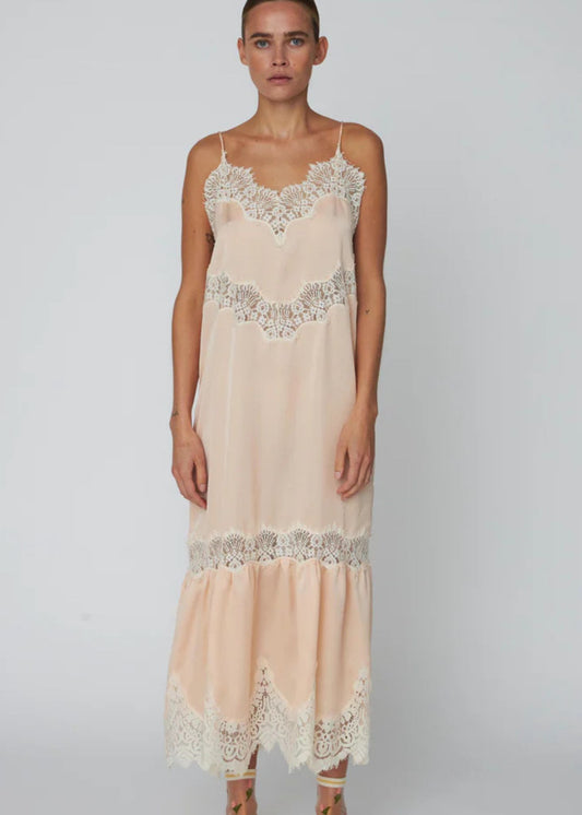 Delicate Lace Slip Dress-Pale Pink/Cream