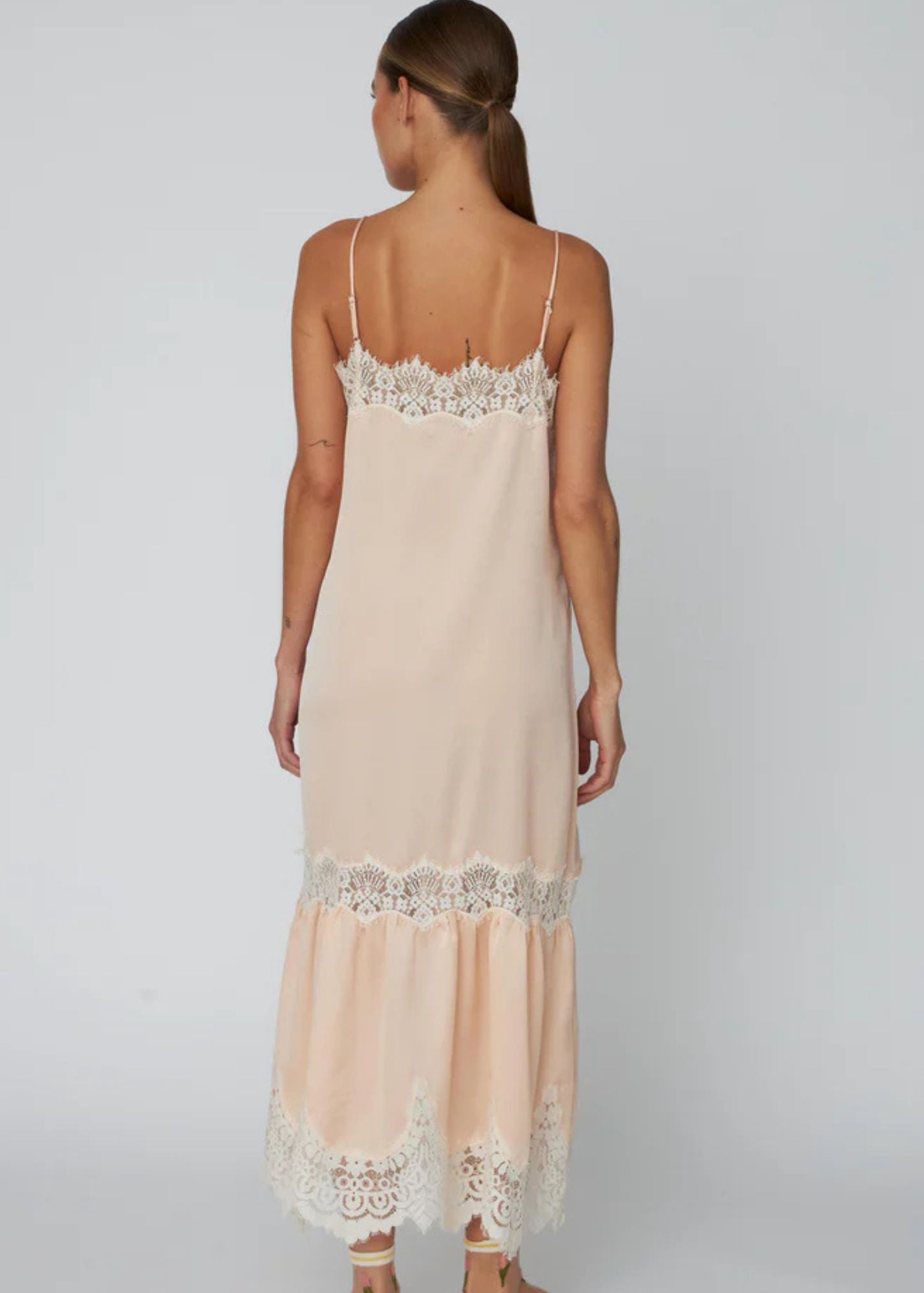 Delicate Lace Slip Dress-Pale Pink/Cream