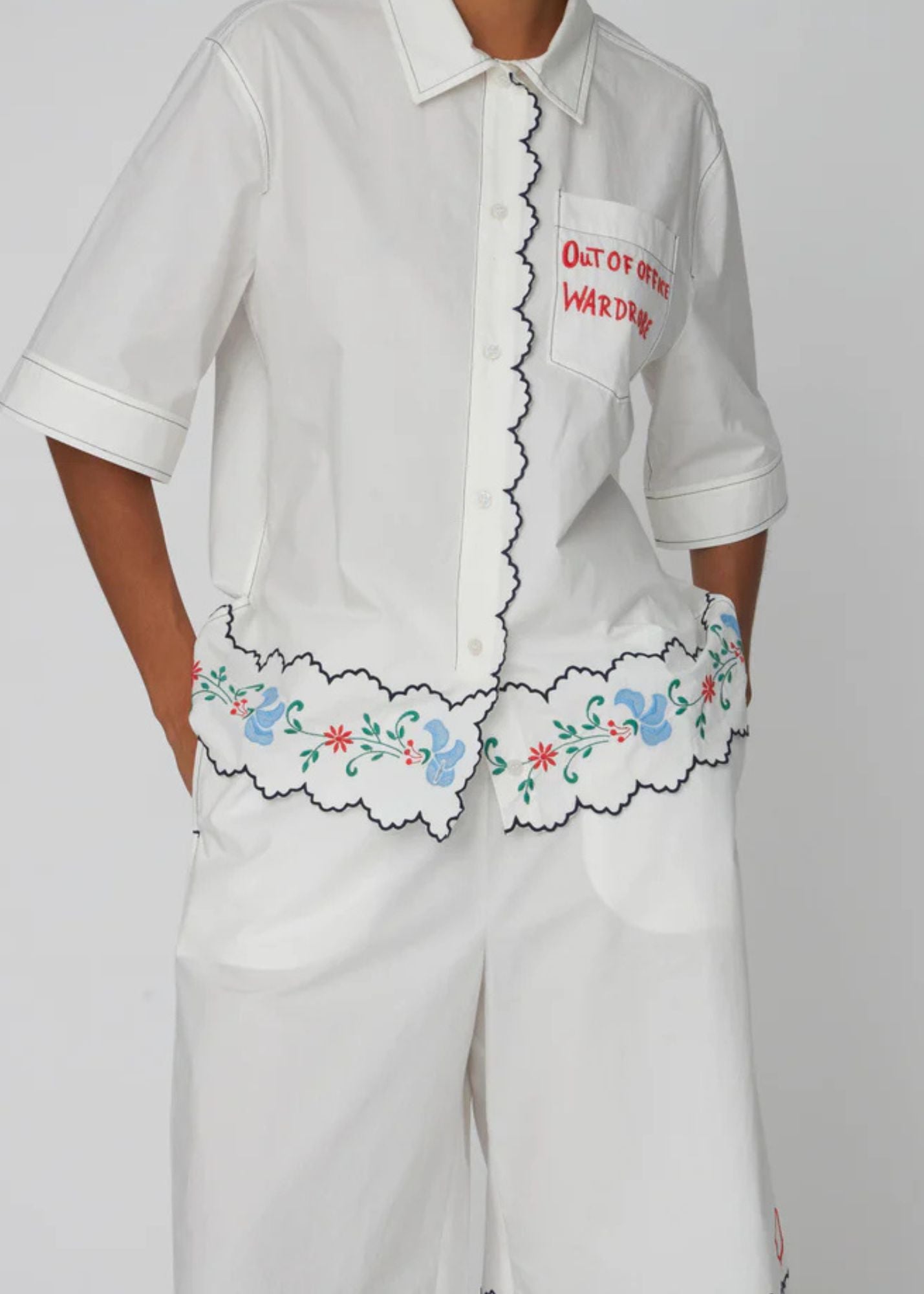 Coloured Embroidered Oversized Shirt-Offwhite