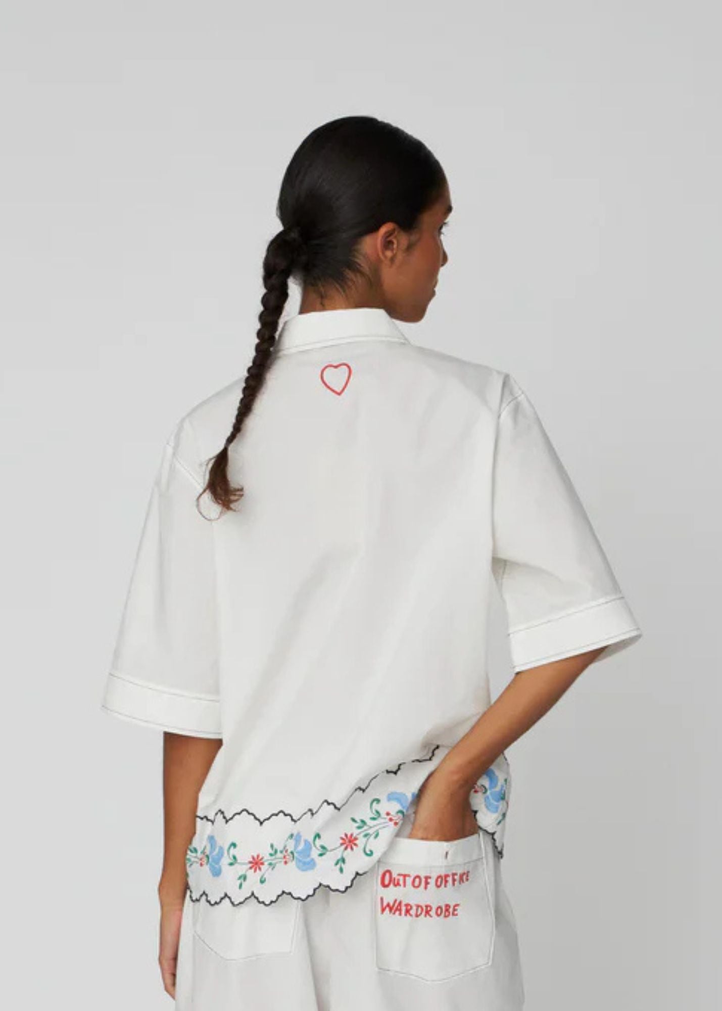 Coloured Embroidered Oversized Shirt-Offwhite