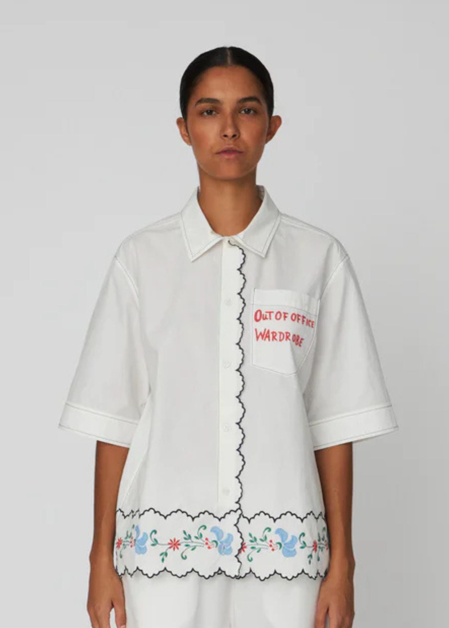 Coloured Embroidered Oversized Shirt-Offwhite