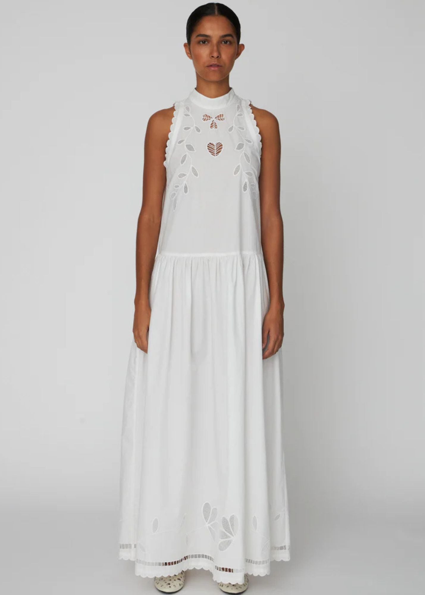 Anglaise Sleeveless Mxi Dress-Offwhite