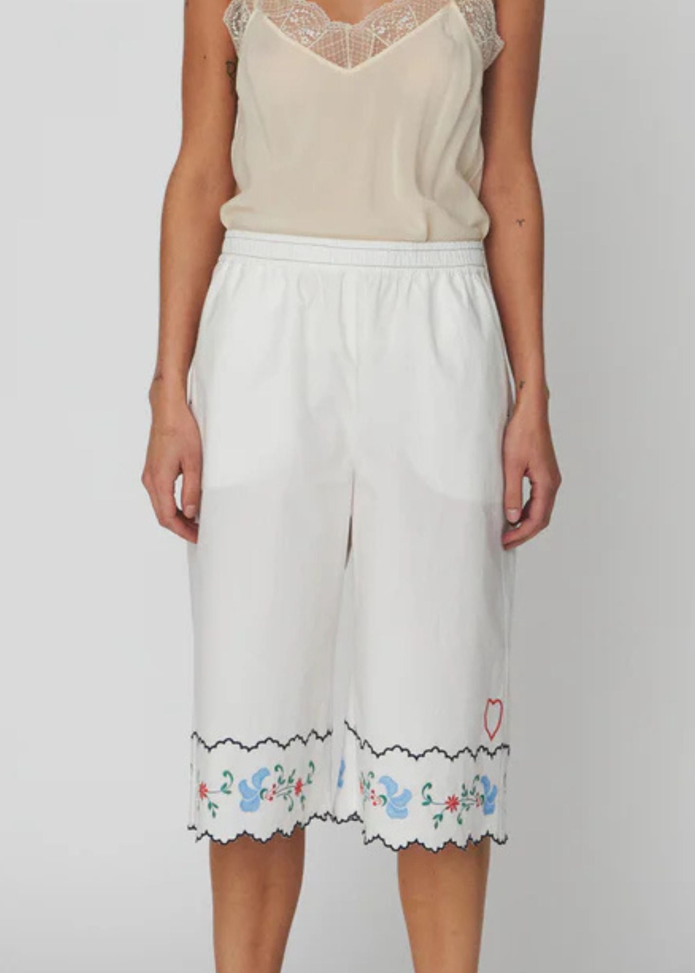 Coloured Embroidered Short-White