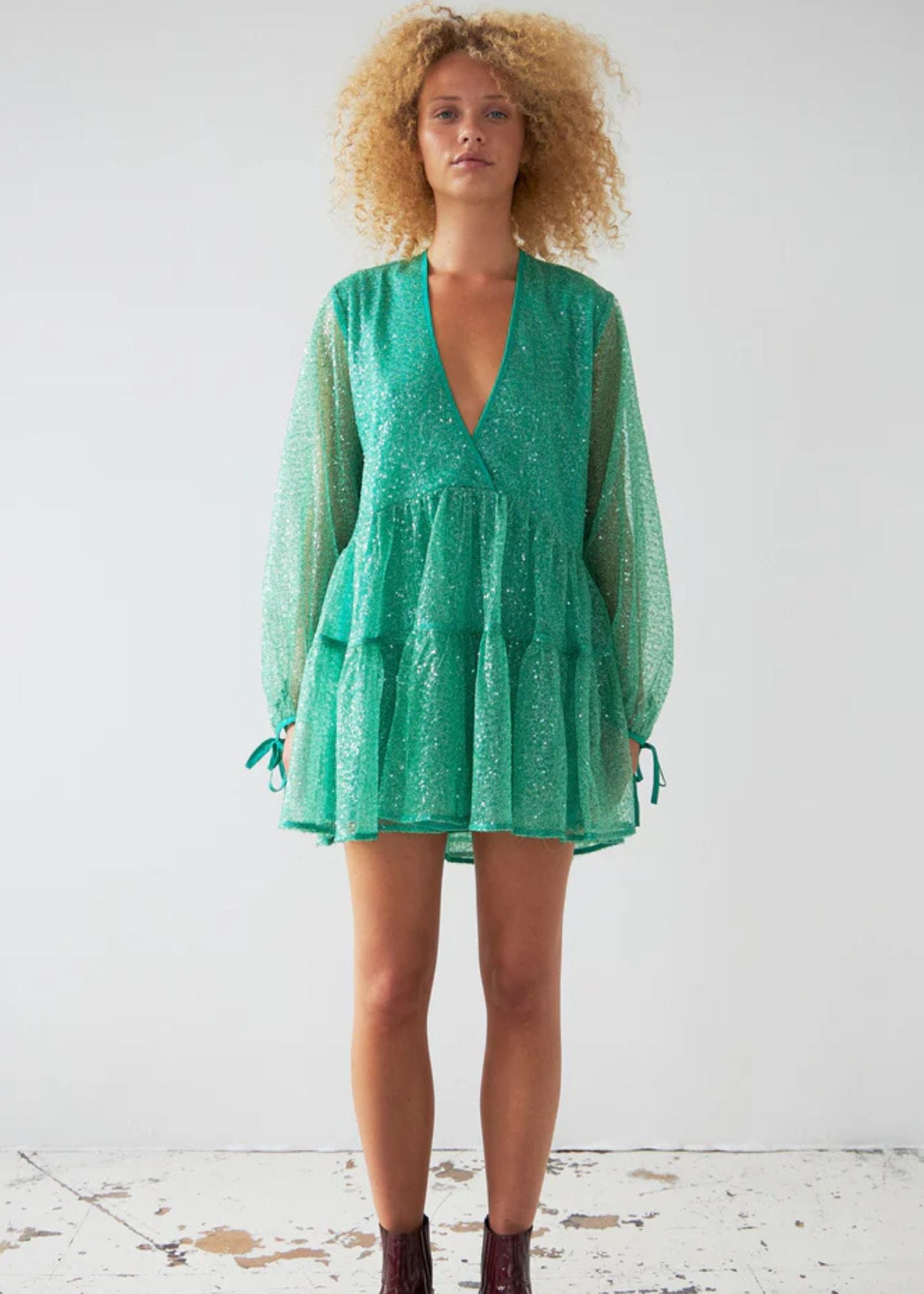 Sequins Mini Dress-Bright Mint