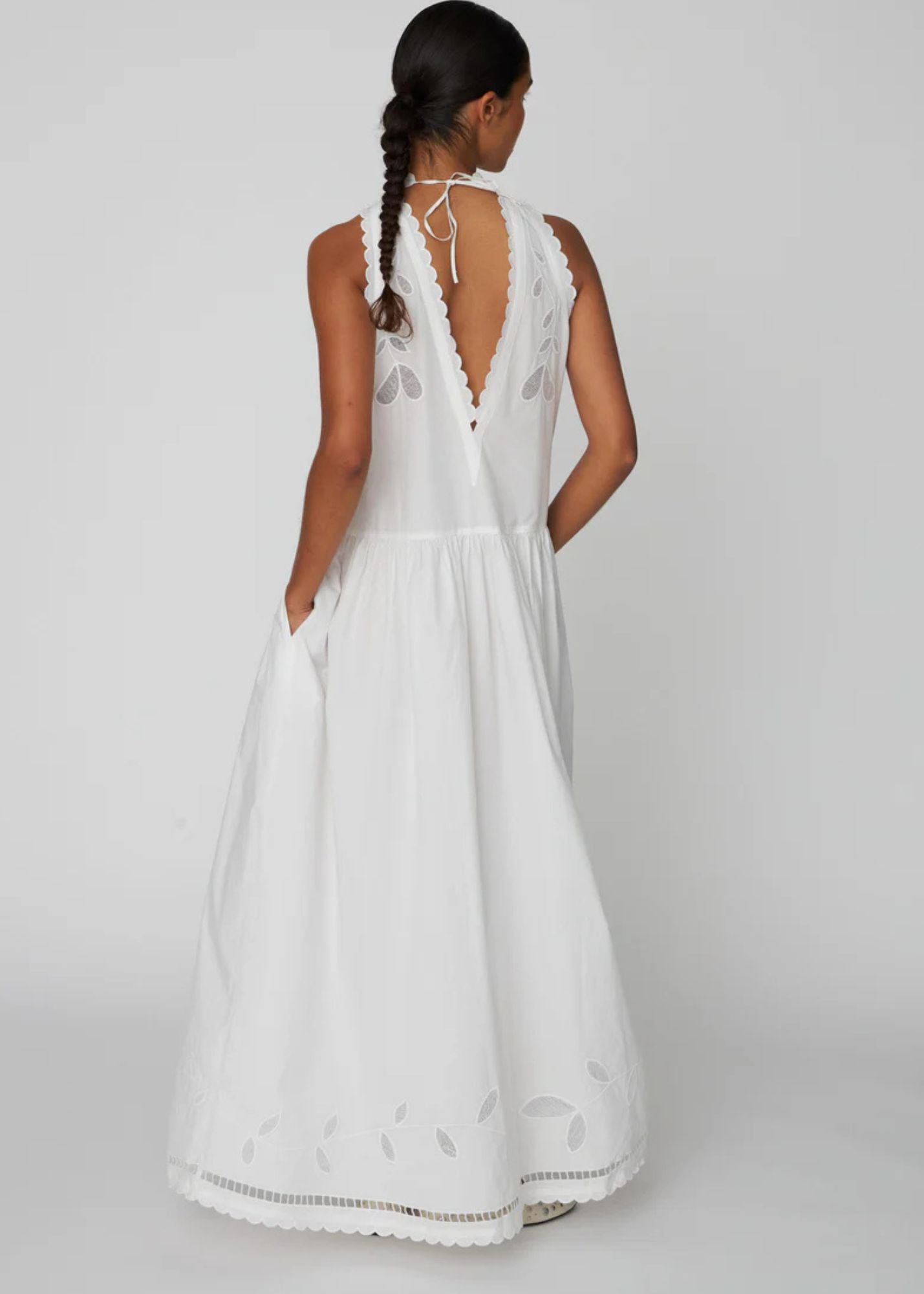 Anglaise Sleeveless Mxi Dress-Offwhite
