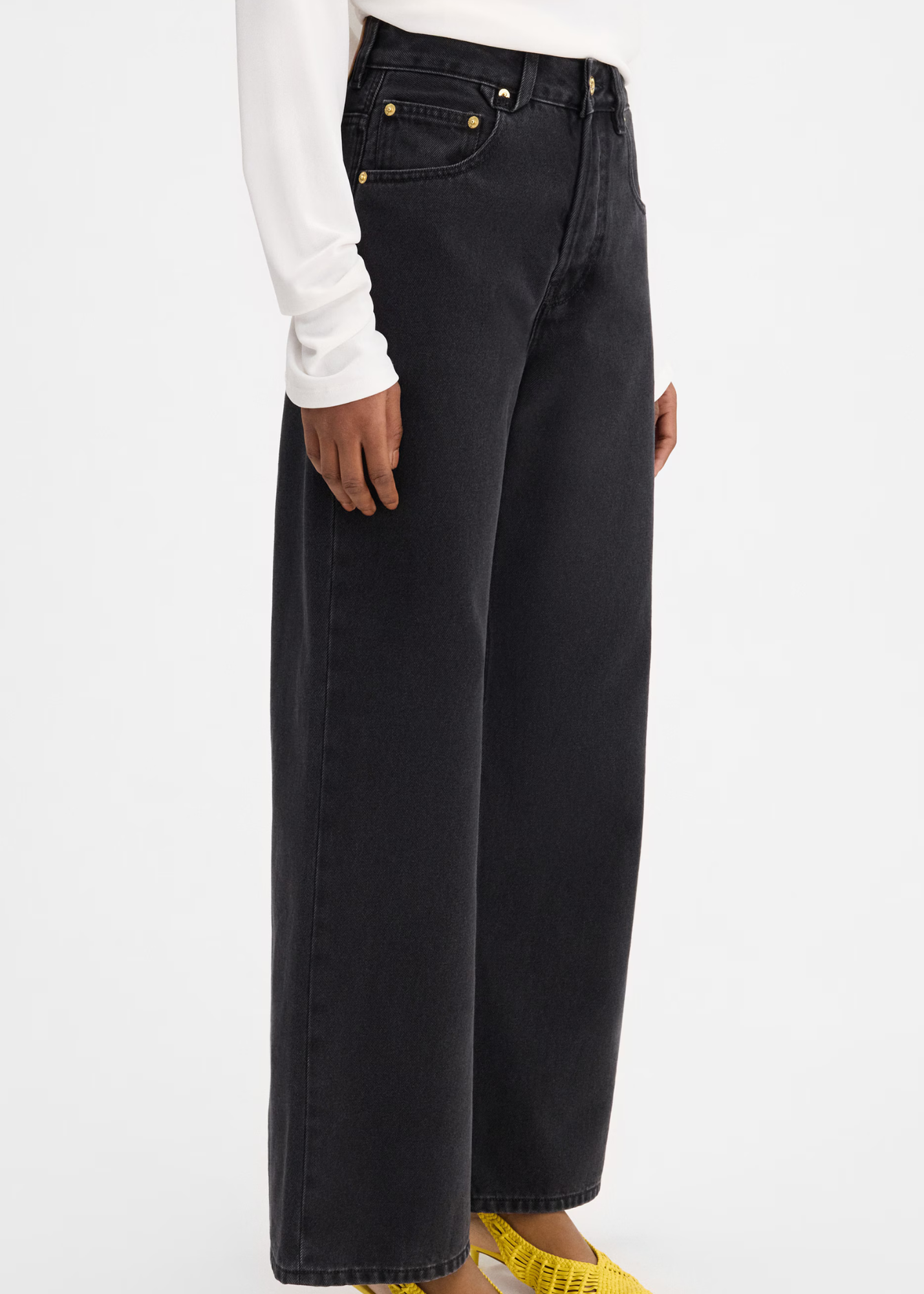 The Wide Denim Pants-Black