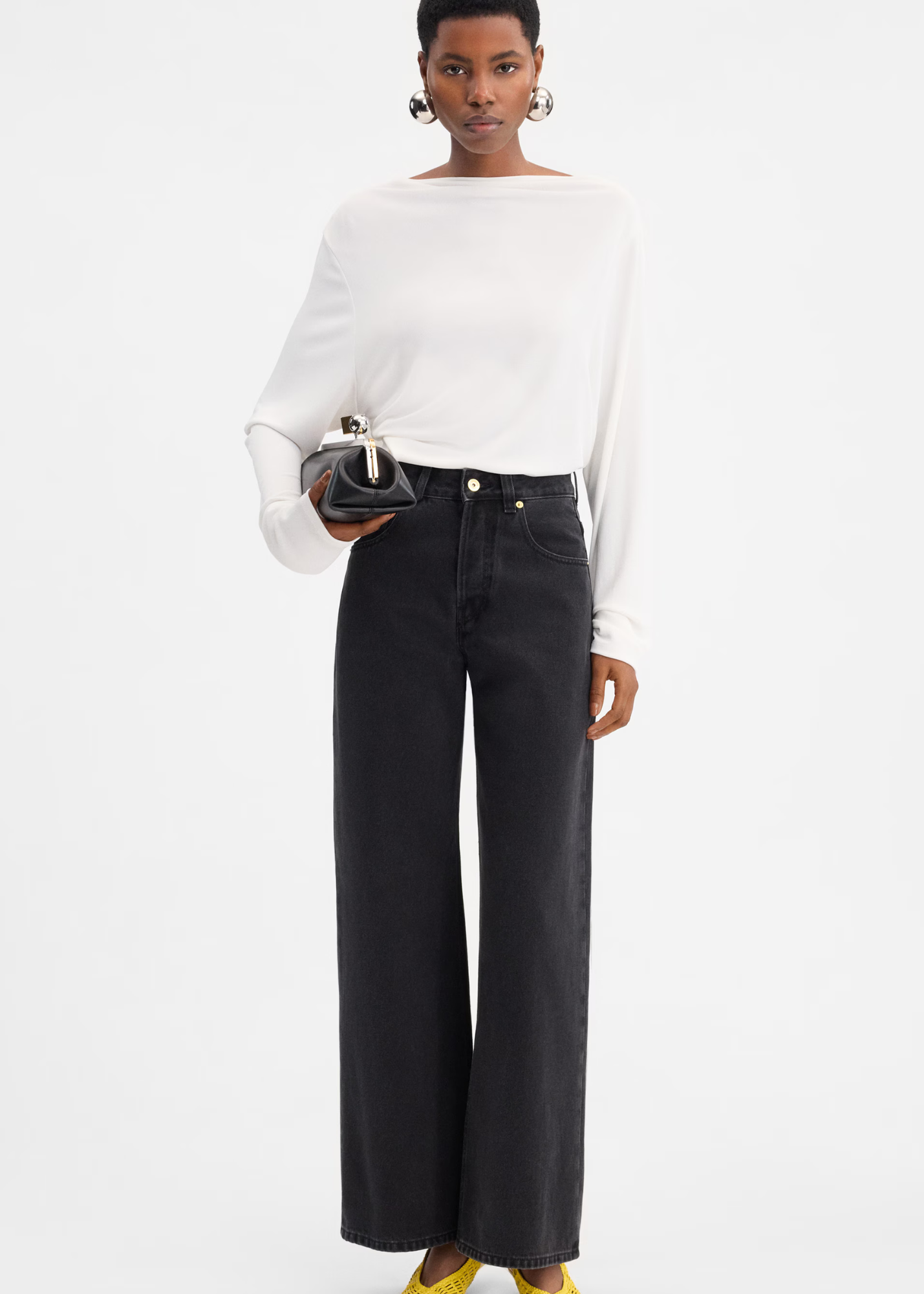 The Wide Denim Pants-Black