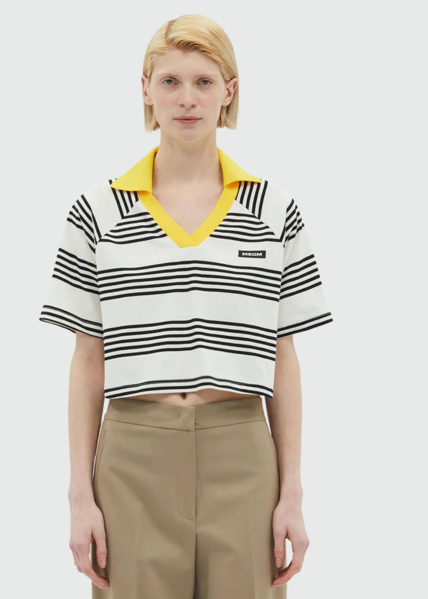Striped Cropped T-Shirt-Offwhite