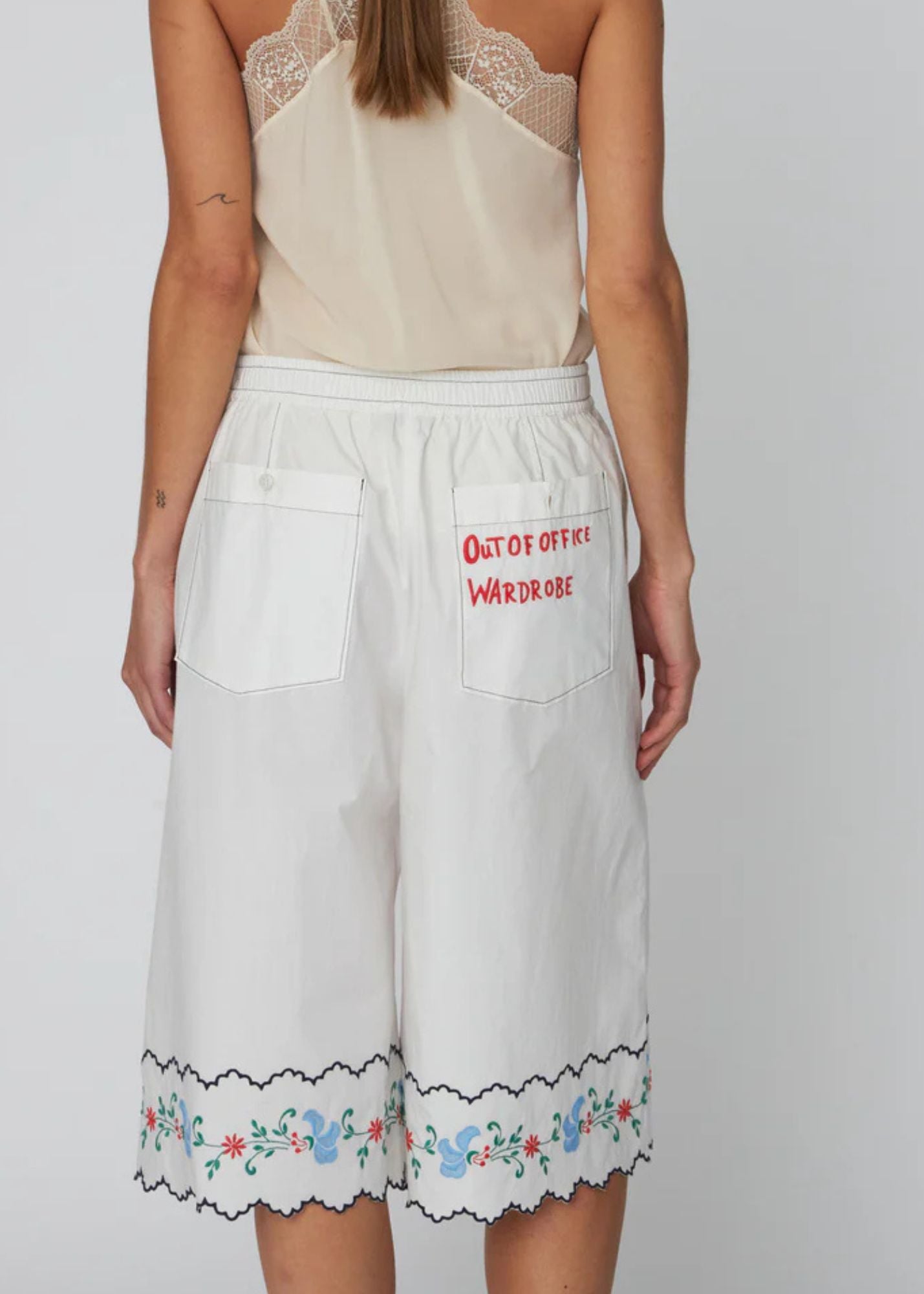 Coloured Embroidered Short-White