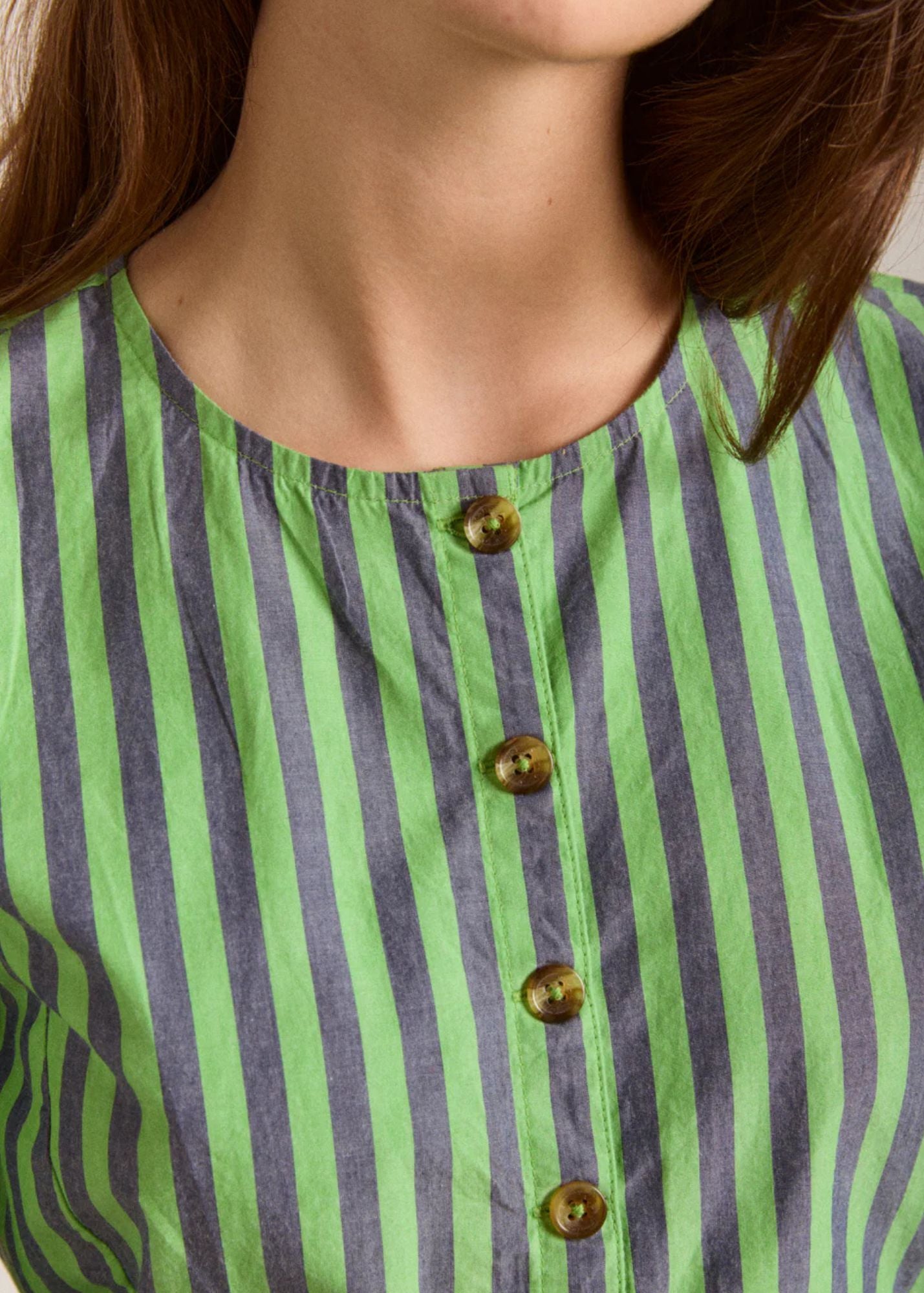Madison Blouse-Navy Pop Green Stripe