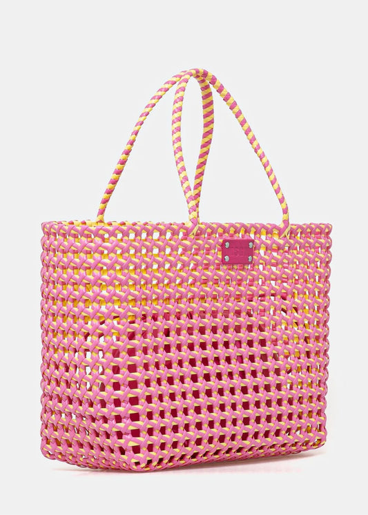 Woven Tote Bag-Pink/Yellow