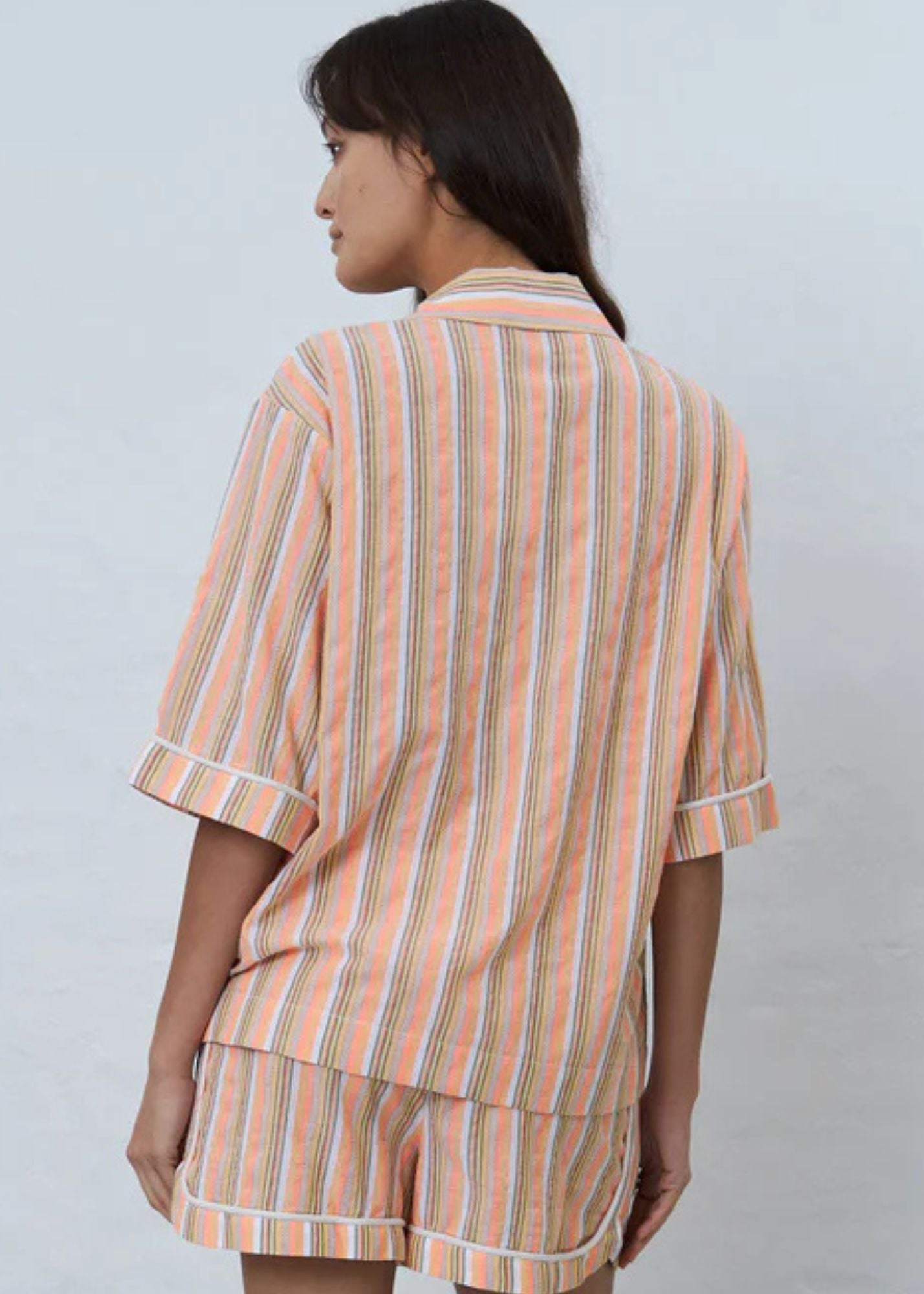 Short sleeved pyjamas shirt-Sunshine Orange