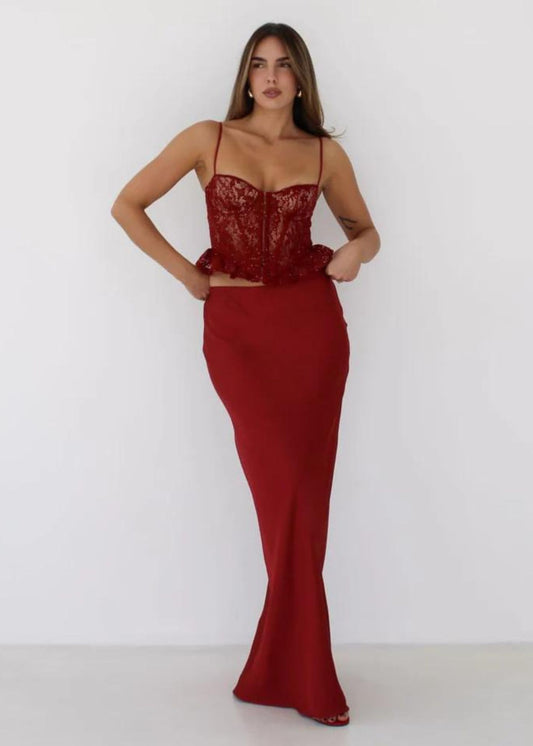Archive Bias Maxi Skirt-Crimson