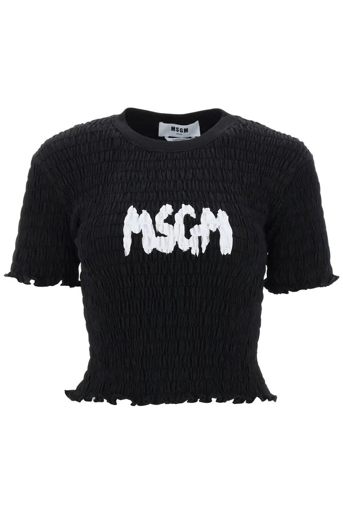 Msgm smocked t-shirt with logo print