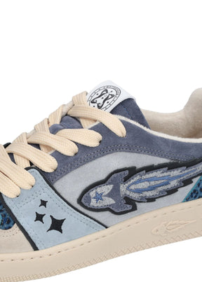 Ej Egg Rocket sneaker-Blue with Leopard Print