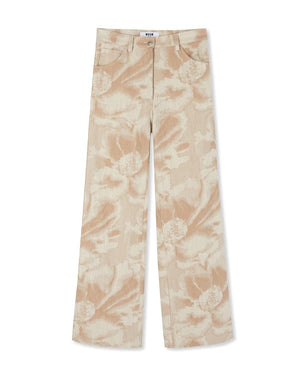 Jacquard fabric pants with 5 pockets and large daisy design