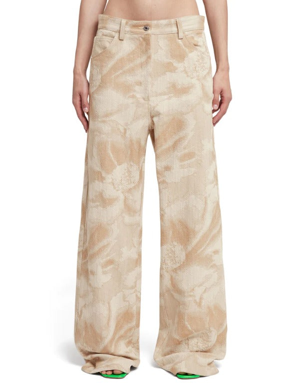 Jacquard fabric pants with 5 pockets and large daisy design