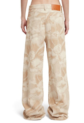 Jacquard fabric pants with 5 pockets and large daisy design