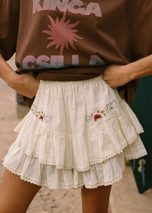 Reka Embroidered Fae Frill Skirt-White