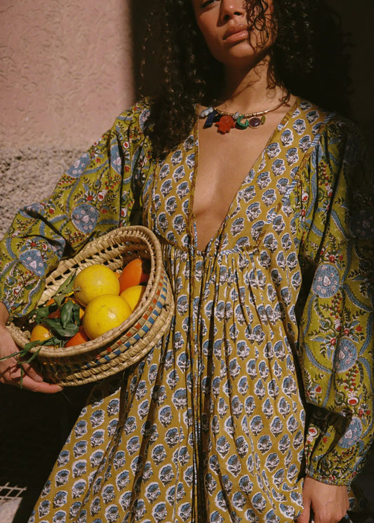 Zoya Block Print Dress-Multi