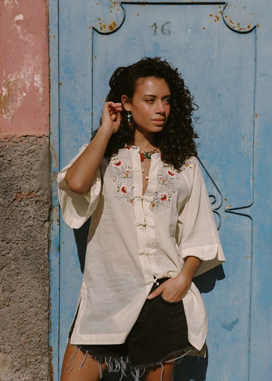 Reka Embroidered Berry Shirt-White