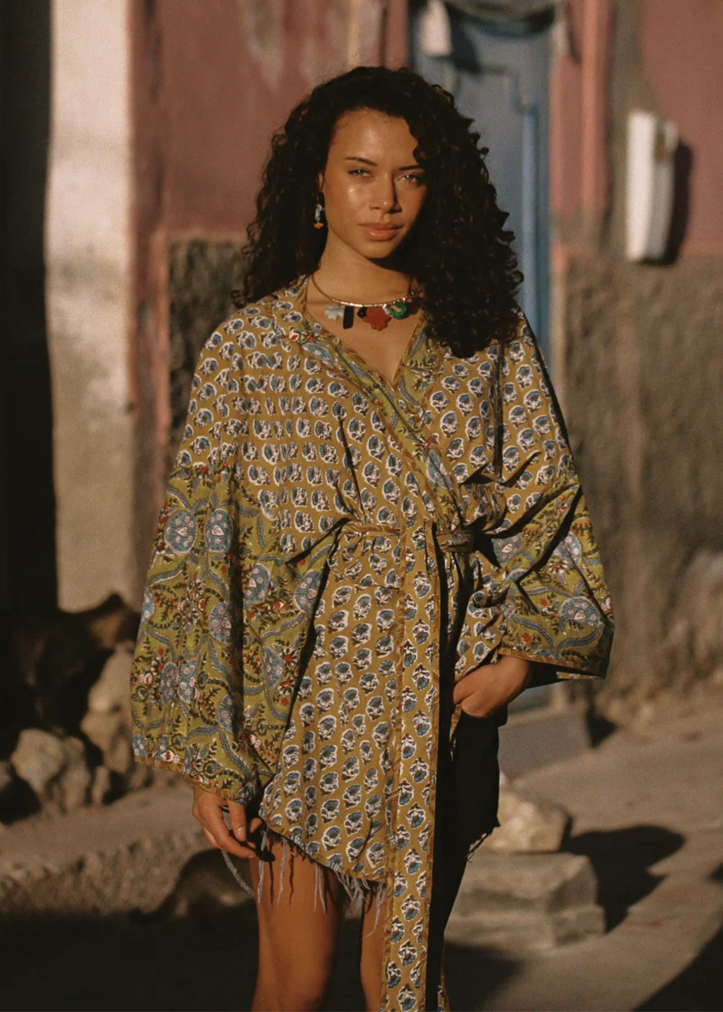 Zoya Block Print Souvenir Kimono-Multi