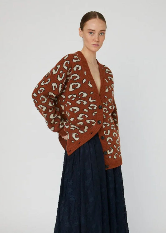 Animal jacquard Cardigan - Burnt Orange