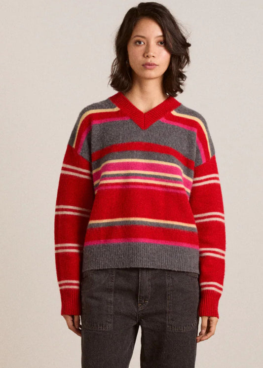 Merino Wool Jumper-Pink/Red Stripe