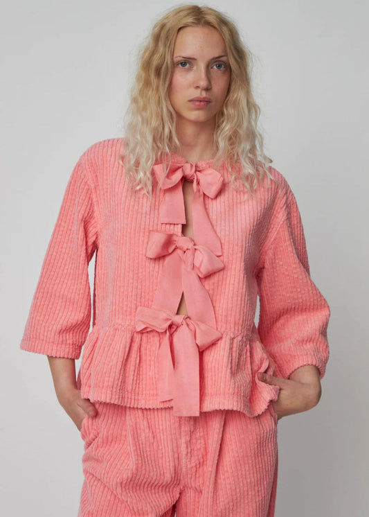 Corduroy Bow Blouse-Amazing Pink