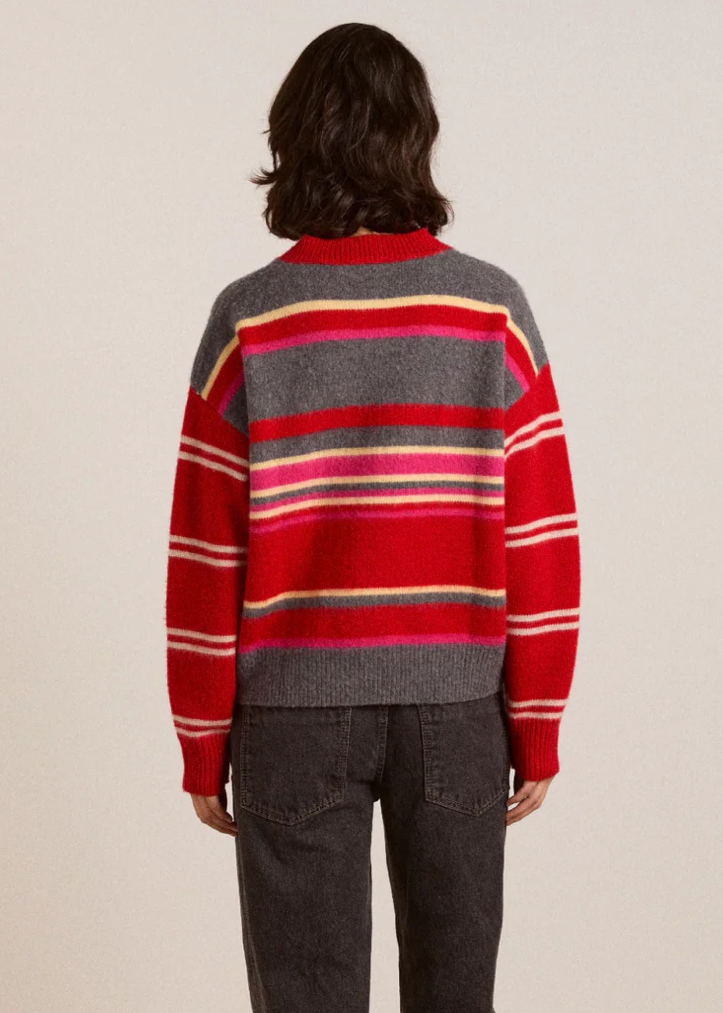 Merino Wool Jumper-Pink/Red Stripe