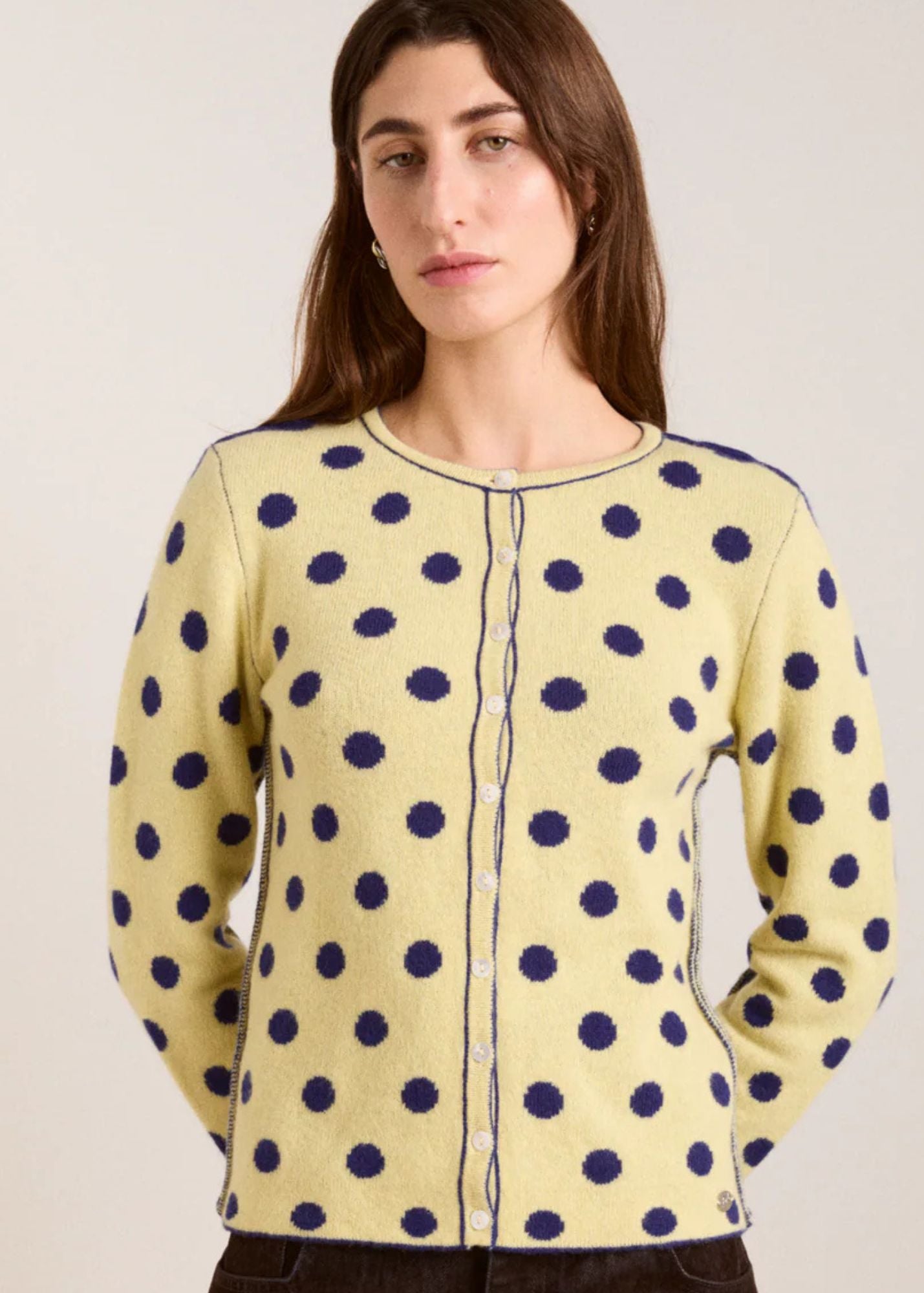 Reversible Merino Wool Cardigan-Navy/Butter