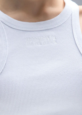 Cropped Racing Tank Top-White