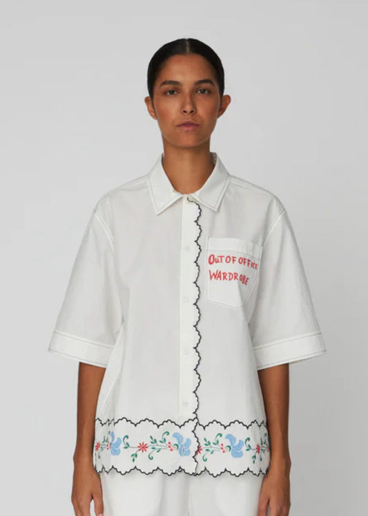 Coloured Embroidered Oversized Shirt-Offwhite