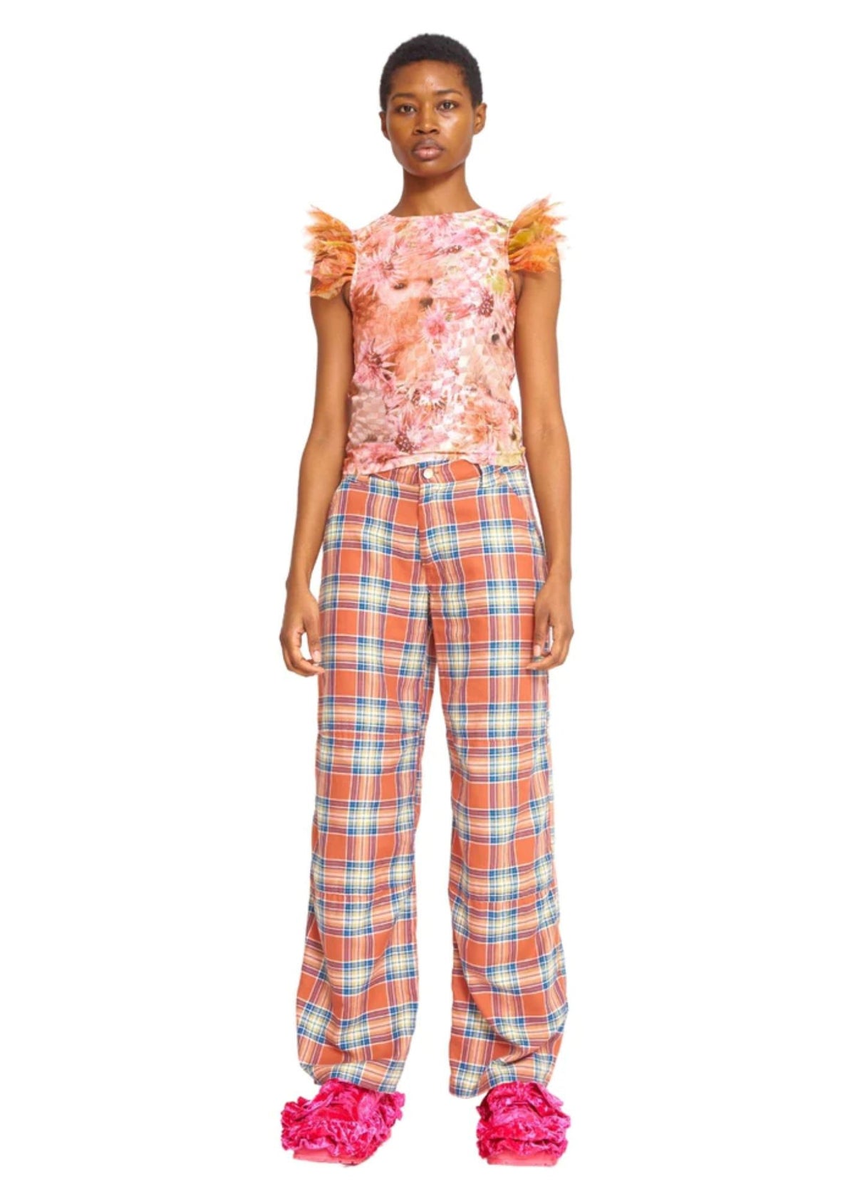 Coral Plaid Pant