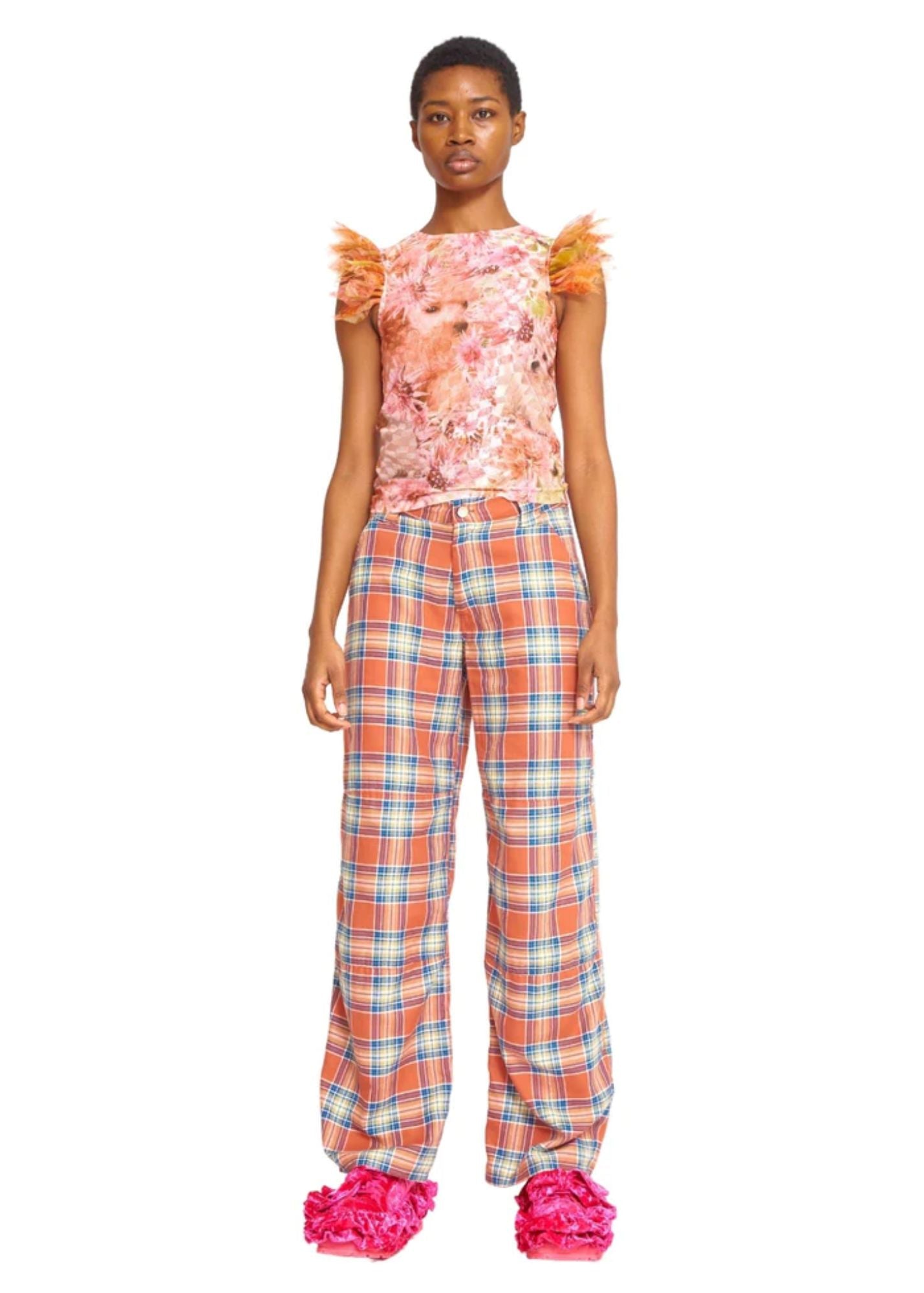 Coral Plaid Pant