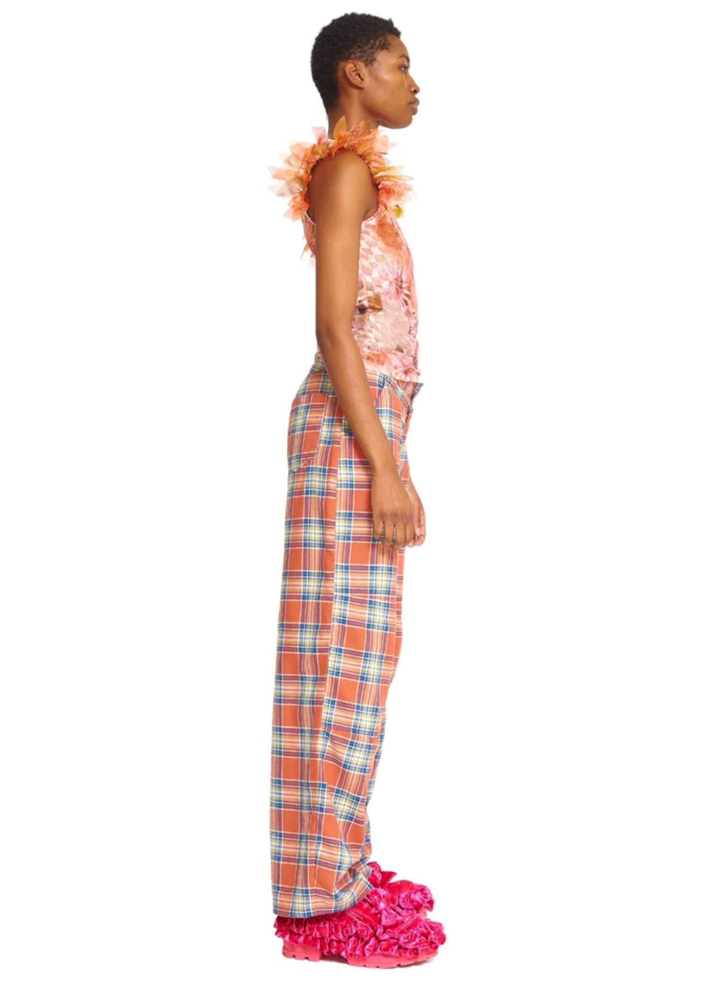 Coral Plaid Pant