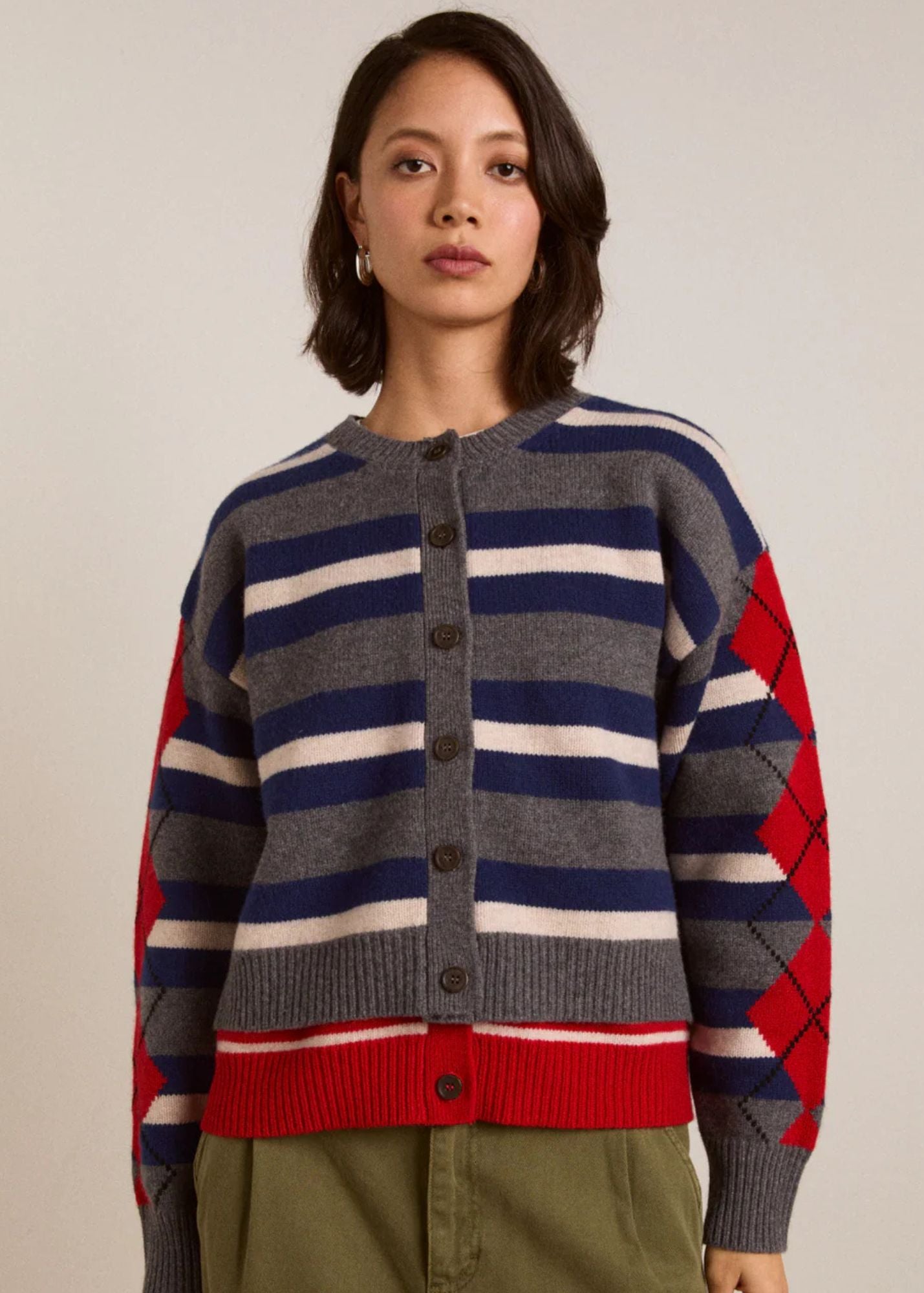 Double Layer Cardigan-Multi Stripe