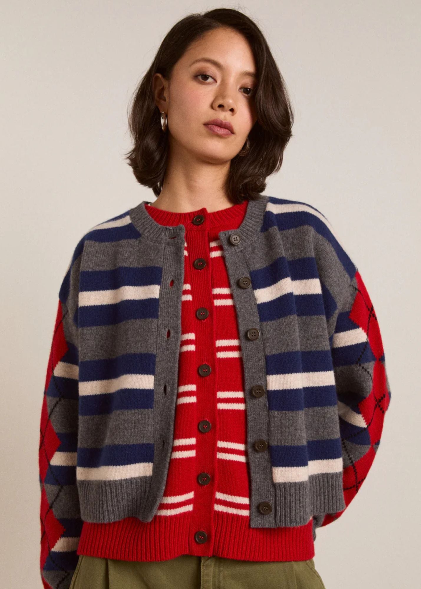 Double Layer Cardigan-Multi Stripe