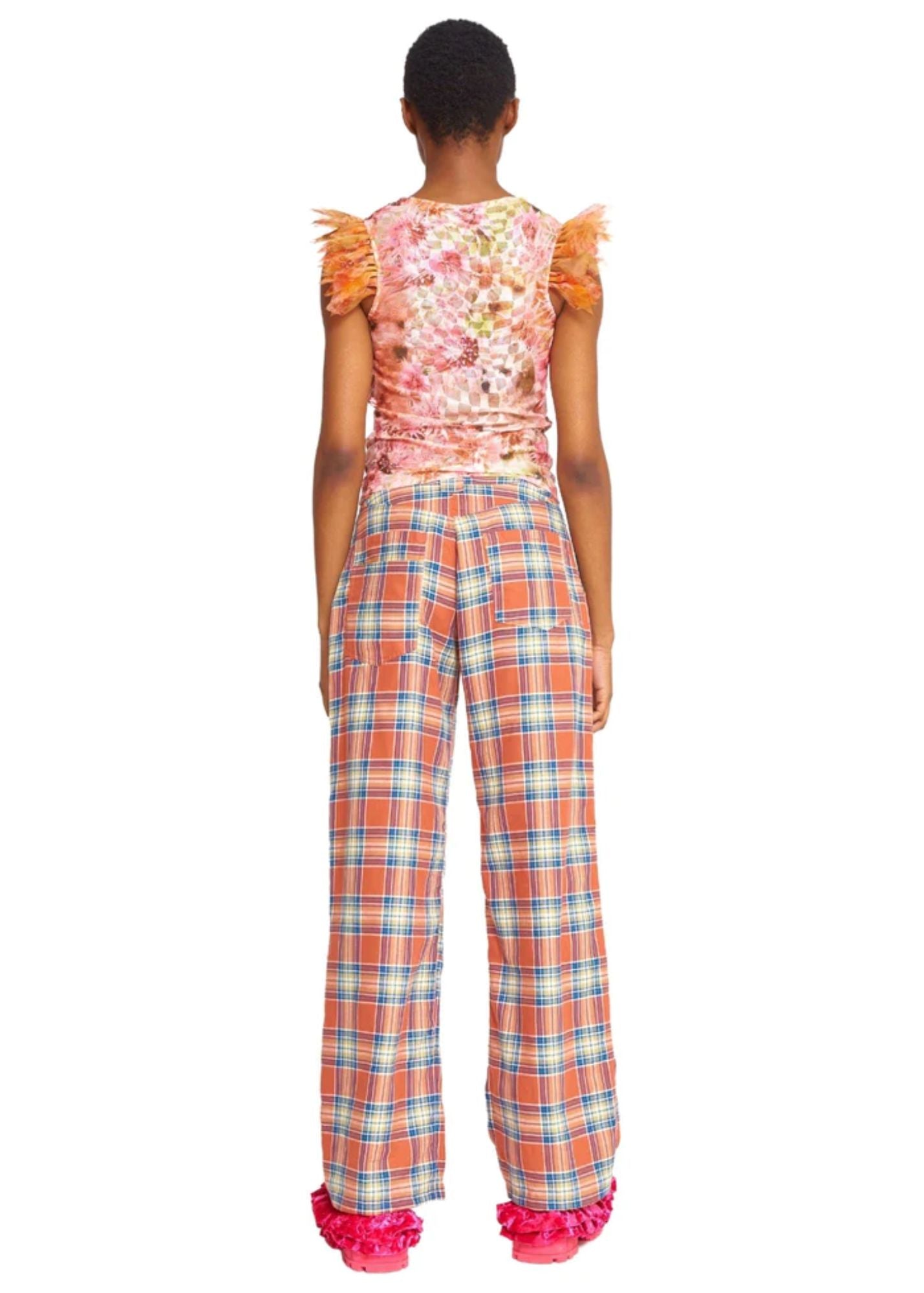 Coral Plaid Pant