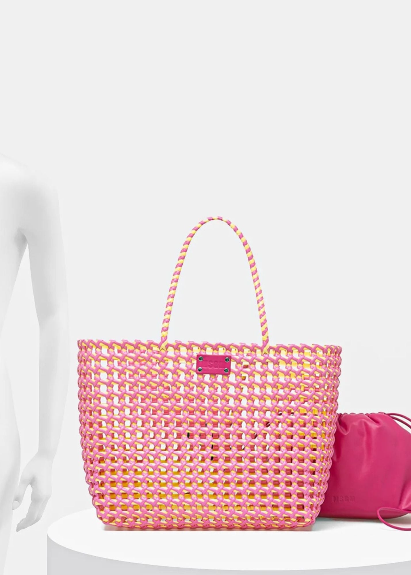 Woven Tote Bag-Pink/Yellow